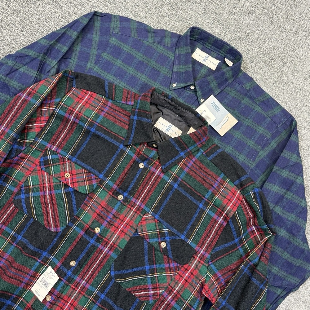VTG‎ River Trader Flannel Shirt Men's Large Plaid Acrylic Shacket Lot Of 2 NWT